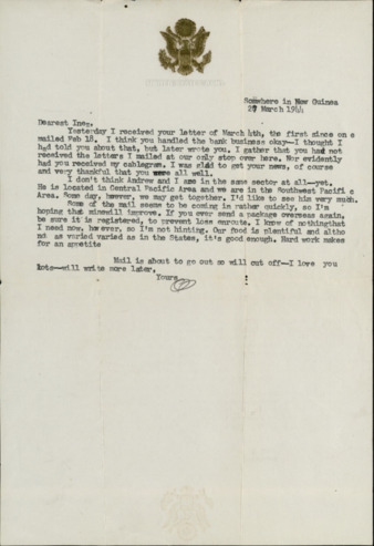Letter from Capt. O. C. McDavid to Inez McDavid, 1944 March 27