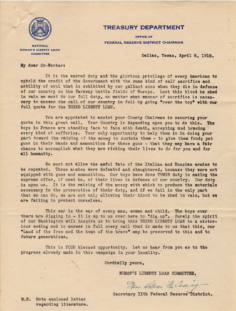 Letter from Mrs. Helen M. Craig, regarding the Third Liberty Loan Quota