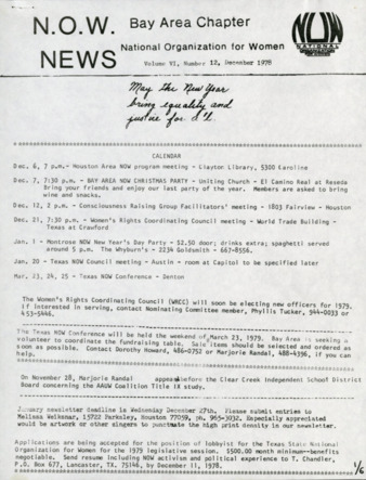 NOW News Bay Area Chapter, Vol. 6, No. 12, December 1978