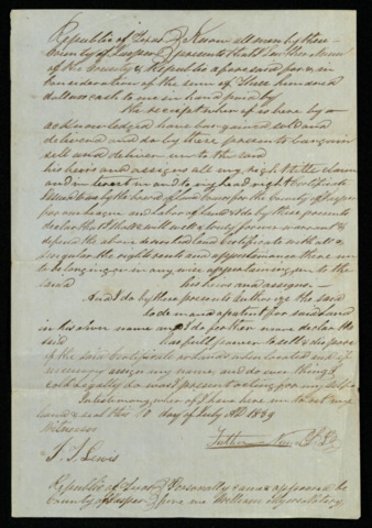 Sale receipt for Luther Nunn’s league and labor of land to an unidentified recipient