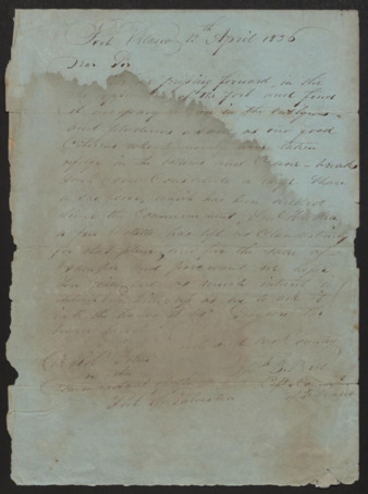 Letter from Thomas B. Bell to Col. Robert Potter