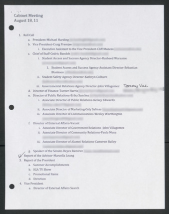 Order of Business [Agenda], Cabinet Meeting of the [48th] Administration, August 18, 2011