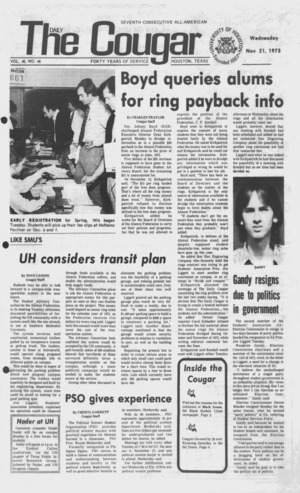 The Daily Cougar. Vol. 40, No. 46, November 21, 1973.