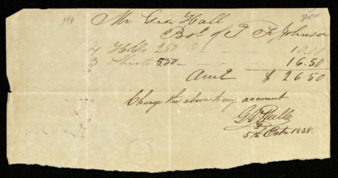 Bill from Theodore F. Johnson to George Hall