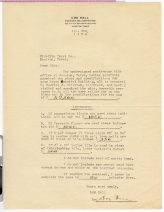 Letter from Don Hall to Fidelity Trust Co., 1926 January 6