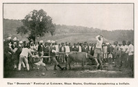 The 'Dusserah' Festival at Loimwe, Shan States, Gurkhas slaughtering a buffalo