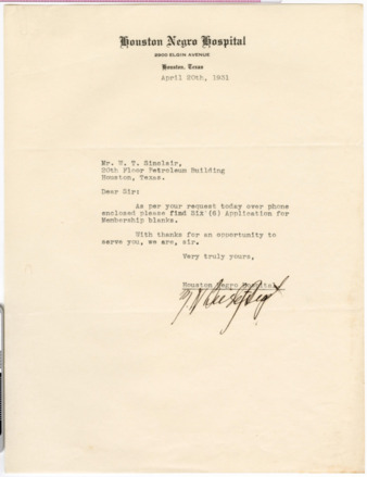 Letter from M. H. Bright to W. T. Sinclair, 1931 April 20