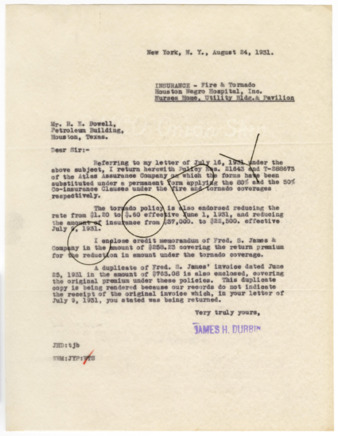 Letter from James H. Durbin to R. E. Powell, 1931 August 24