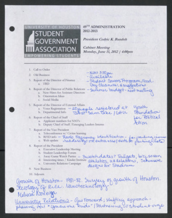 Order of Business, Cabinet Meeting of the 49th Administration, June 11, 2012