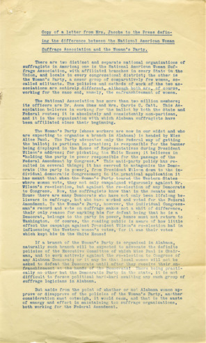 Letter from Pattie Ruffner Jacobs to the Press