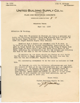 Letter from J. C. Jarrett to Mr. Wooding, 1928 September 2