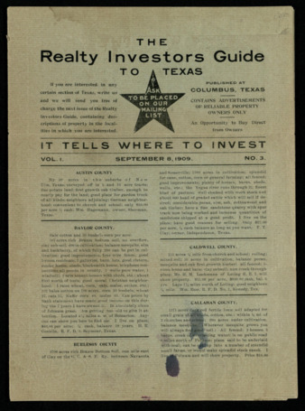 Pamphlet with descriptions of various Texas counties