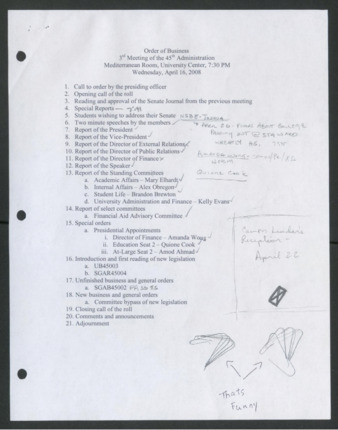 Order of Business [Agenda], 3rd Meeting of the 45th Administration, April 16, 2008