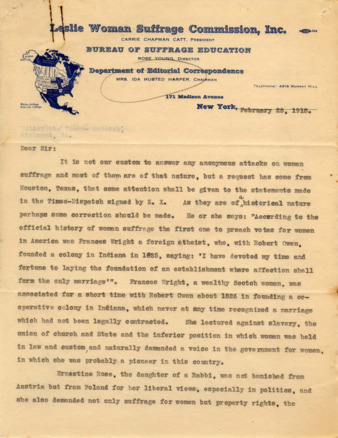 Letter from Mrs. Ida Husted Harper, Editorial Chairman of the Leslie Bureau to the Editor of the Times-Dispatch Newspaper, Richmond, VA