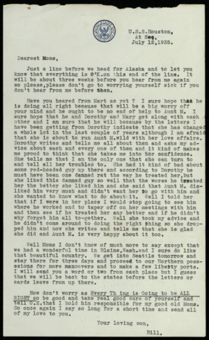 Letter from William M. Slough, S1C, to Dorothy Wagner Slough, 1935 July 12