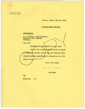 Letter from W. T. Sinclair to E. G. Floeter, 1926 June 11