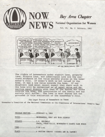 NOW News Bay Area Chapter, Vol. 10, No. 2, February 1982