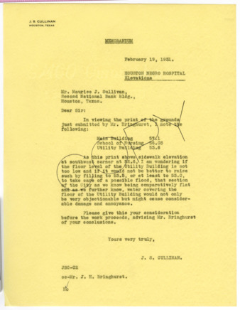 Memorandum from J. S. Cullinan to Maurice J. Sullivan, 1931 February 19