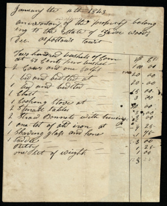 Inventory of the property of the estate of Zadoc Woods by James Robinson
