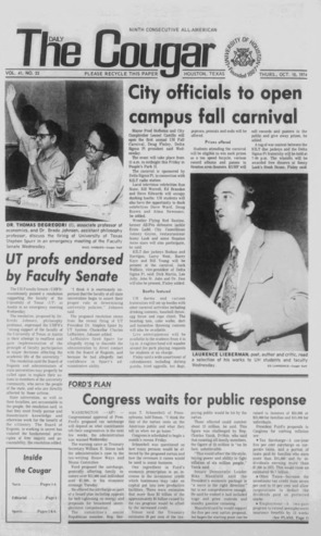 The Daily Cougar. Vol. 41, No. 23, October 10, 1974.