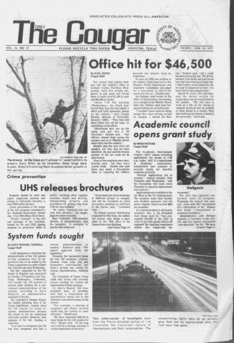 The Daily Cougar. Vol. [43], No. 57, January 20, 1977.