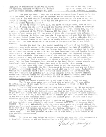 USS Houston crew members (Exchange of Information Sheet), compiled by Fred G. Hodge