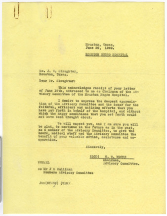 Letter from W. W. Moore to J. W. Slaughter, 1929 June 20