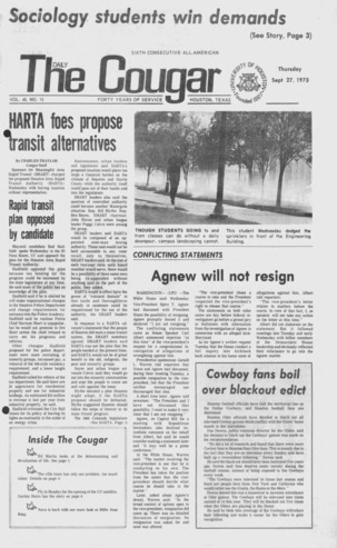 The Daily Cougar. Vol. 40, No. 15, September 27, 1973.