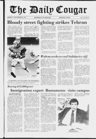 The Daily Cougar. Vol. 48, No. 19, September 28, 1981.