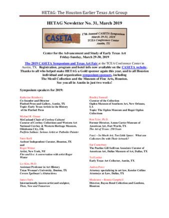 HETAG: The Houston Earlier Texas Art Group Newsletter, No. 31, March 2019