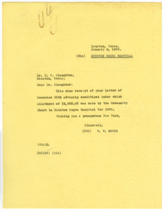 Letter from W. W. Moore to J. W. Slaughter, 1932 January 4