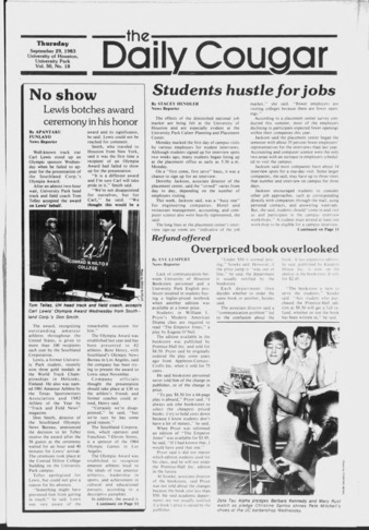 The Daily Cougar. Vol. 50, No. 18, September 29, 1983.