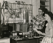 Man and a woman observing engineering equipment