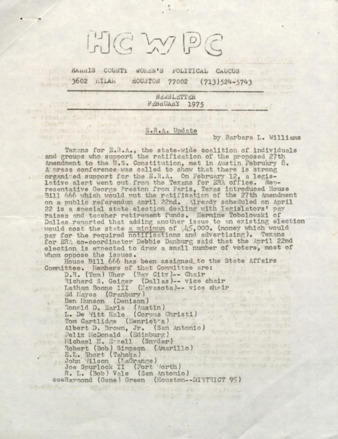 Harris County Women's Political Caucus, February 1975