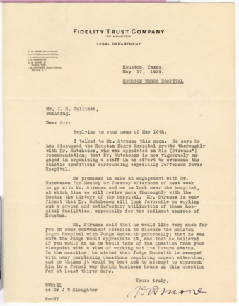 Letter from W. W. Moore to J. S. Cullinan, 1929 May 17