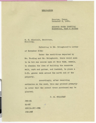 Memorandum from J. S. Cullinan to W. T. Sinclair, 1928 December 3