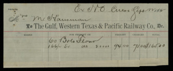 Bill to Mrs. M. Hausemann for the freight of 60 barrels of flour