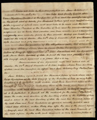 Bond and contract signed by Sam Houston