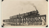 Interurban train crossing temporary trestle