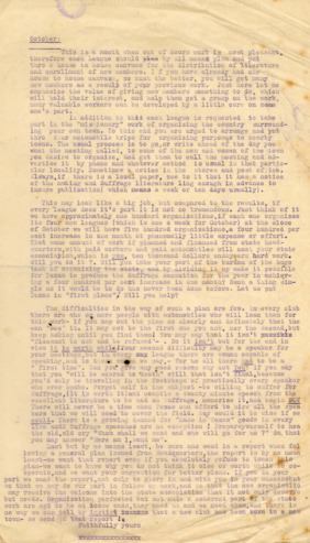 Letter to the Members of Suffrage League, about the October Missionary Work