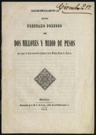 Decreto Sobre Prestamo Forzoso de Dos Millones y Medio de Pesos