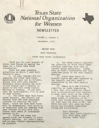 Texas NOW Times, Vol. 1, No. 2, December 1975