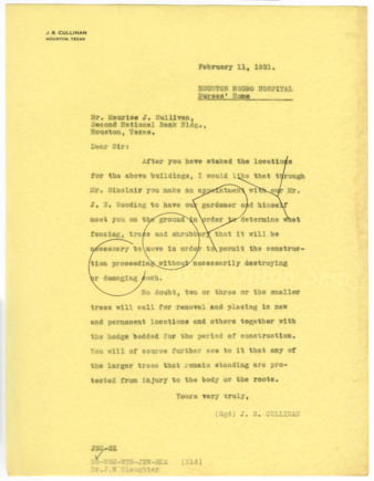 Letter from J. S. Cullinan to Maurice J. Sullivan, 1931 February 11