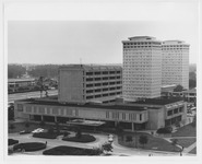 Wide view of Conrad N. Hilton College of Hotel and Restaurant Management Building and Moody Towers