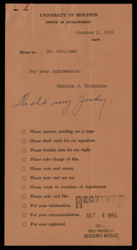 Memorandum from Patrick J. Nicholson to Clanton W. Williams