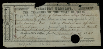 Treasury Warrant No. 538 for $225 to Wiley J. Hamilton
