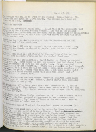 Hardbound Senate Journal, House of Representatives, Minutes, March 25, 1963