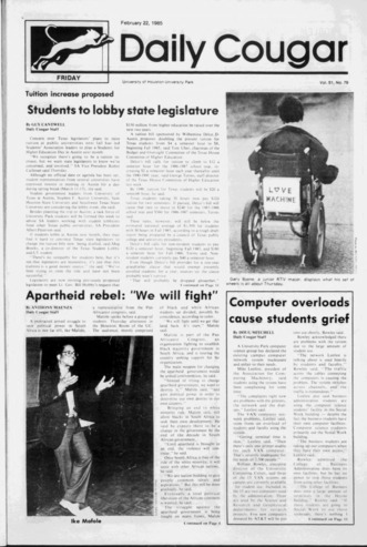 The Daily Cougar. Vol. 51, No. 79, February 22, 1985.