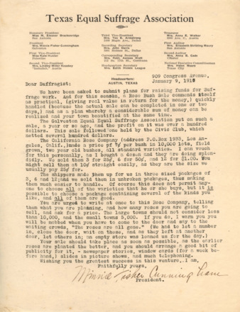 Letter from Minnie Fisher Cunningham to Suffragist, January 9, 1917