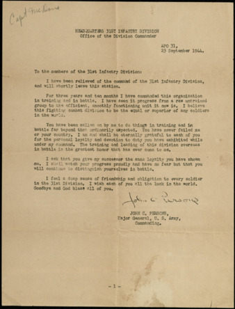 Letter from John C. Persons to the members of the 31st Infantry Division, 1944 September 23